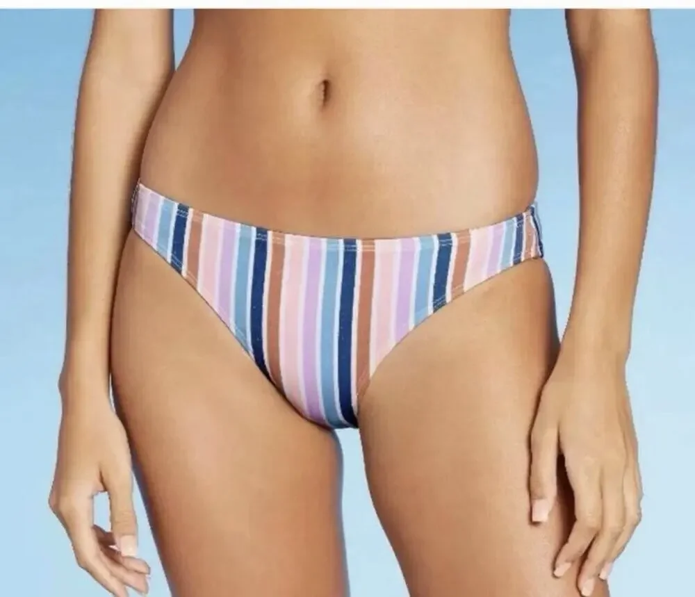Women's' Swim Hipster Bikini Bottom Xhilaration Multi Stripe Plus Size 24W/26W